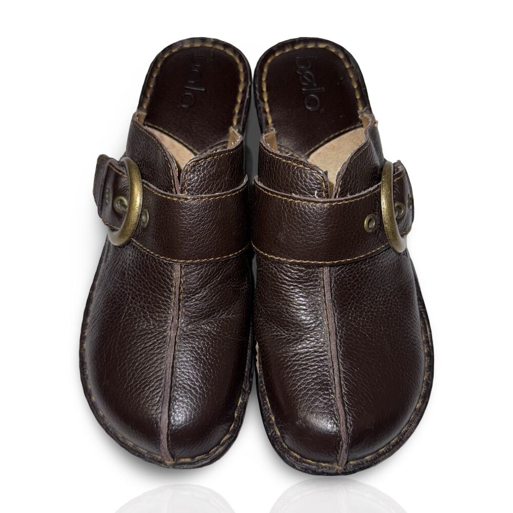 Bølo Brown Leather Buckle Clogs Size 7 EU 38 Slip-On Comfort Mule Sandals - Picture 1 of 9